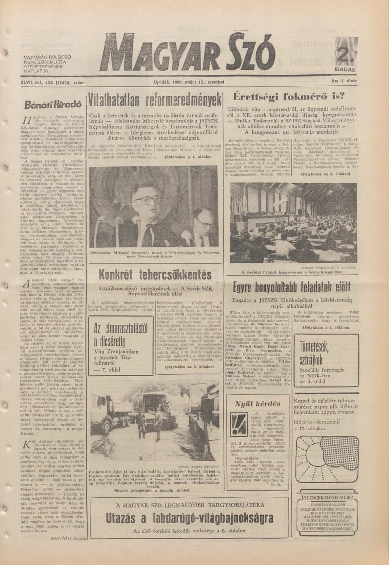 Magyar Szó, 47. évf. 1990. május 12. 128. sz. 1–24. oldal