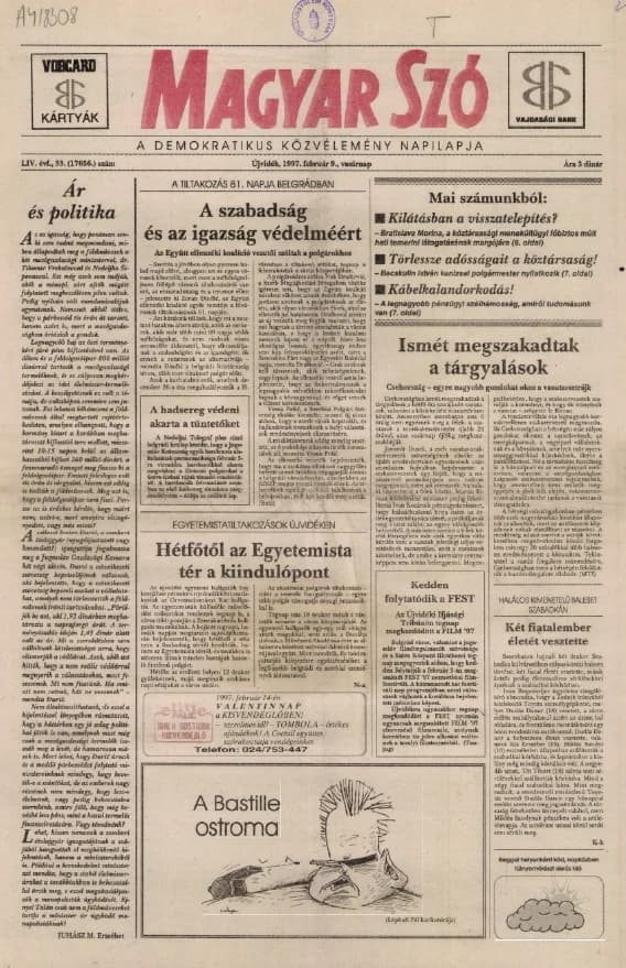 Magyar Szó, 54. évf. 1997. február 9. 33. sz. 1–24. oldal