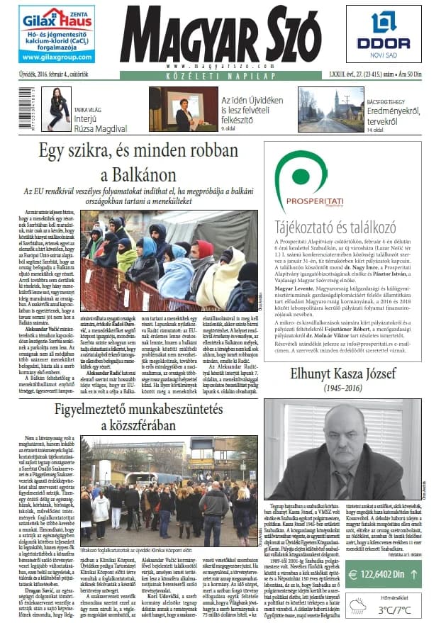 Magyar Szó, 73. évf. 2016. február 4. 27. sz. 1–20. oldal