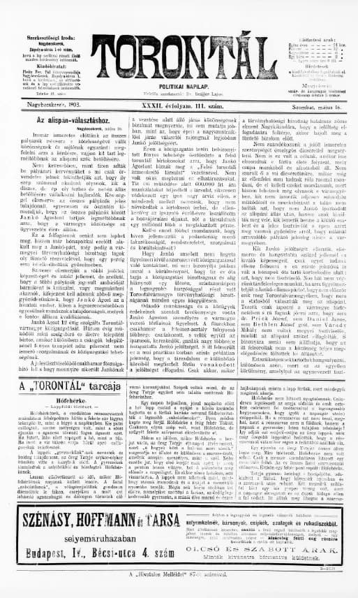 Torontál, 32. évf. 1903. május 16. 111. sz.