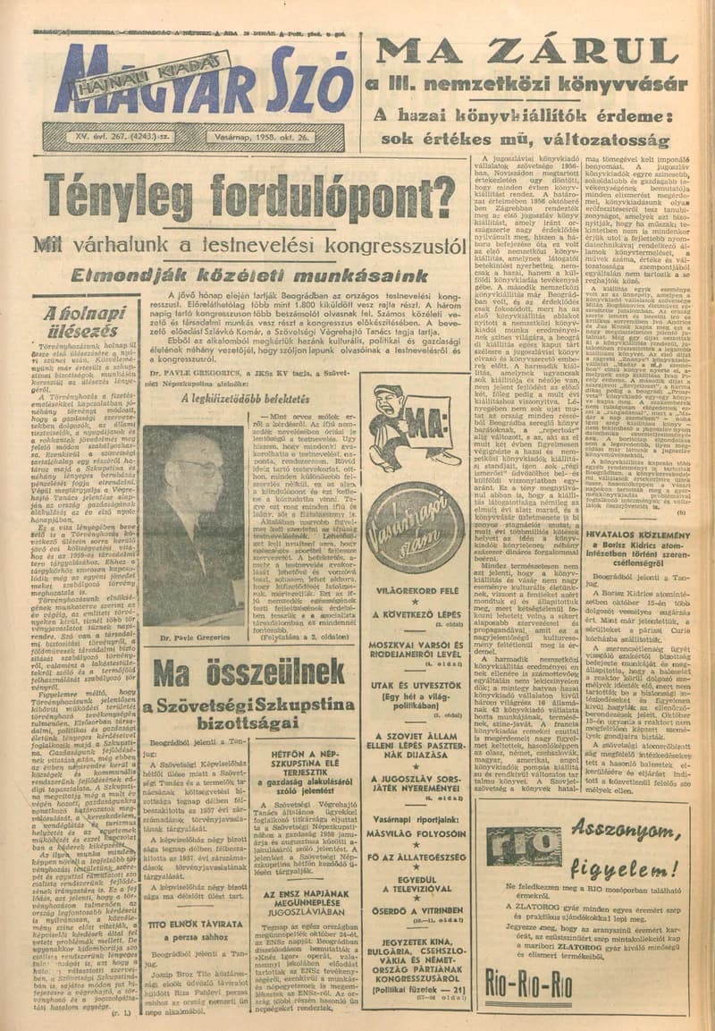 Magyar Szó, 15. évf. 1958. október 26. 267. sz. 1–24. oldal