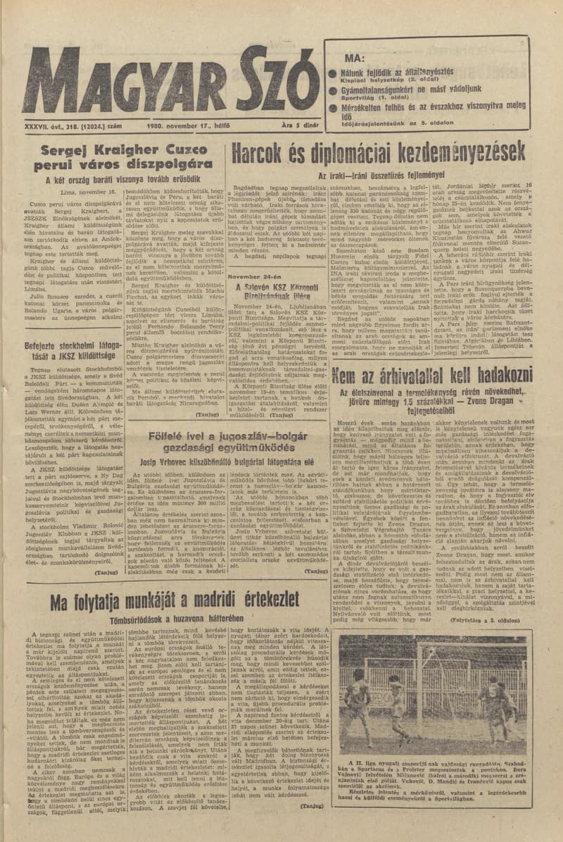 Magyar Szó, 37. évf. 1980. november 17. 318. sz. 1–16. oldal