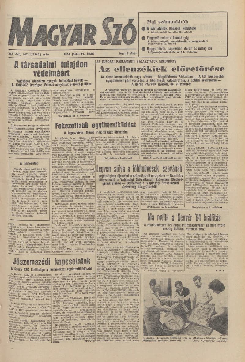 Magyar Szó, 41. évf. 1984. június 19. 167. sz. 1–20. oldal