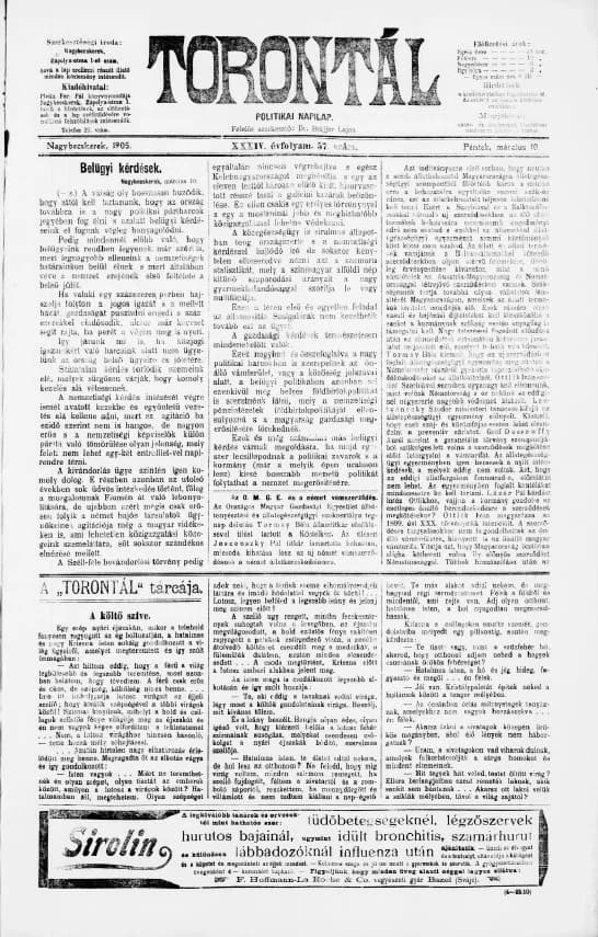 Torontál, 34. évf. 1905. március 10. 57. sz.