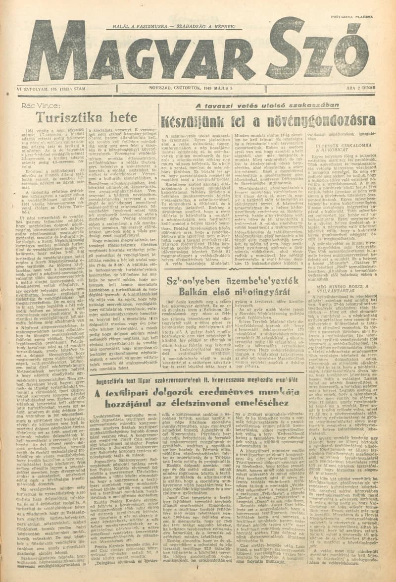 Magyar Szó, 6. évf. 1949. május 5. 105. sz. 1–4. oldal
