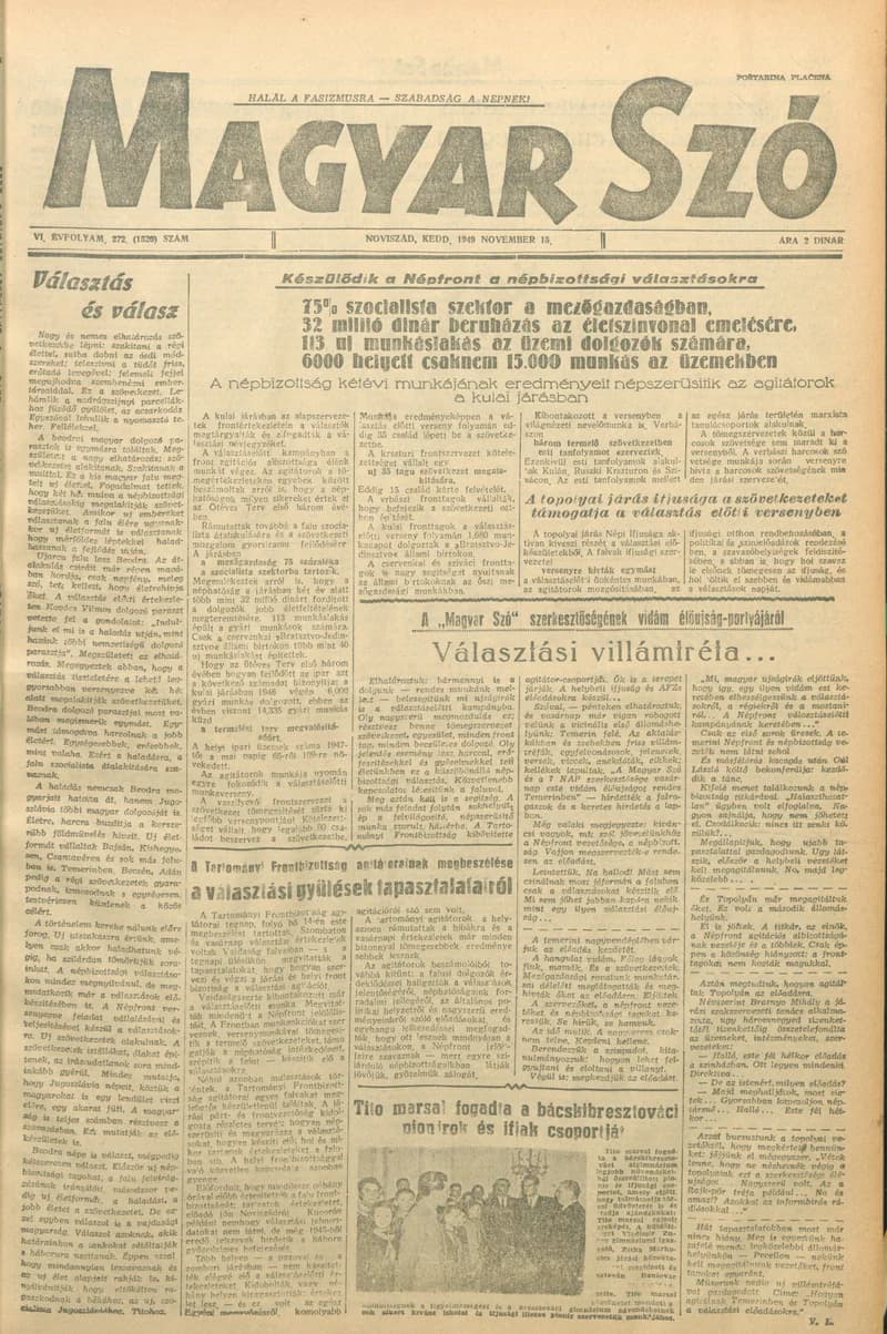 Magyar Szó, 6. évf. 1949. november 15. 272. sz. 1–4. oldal
