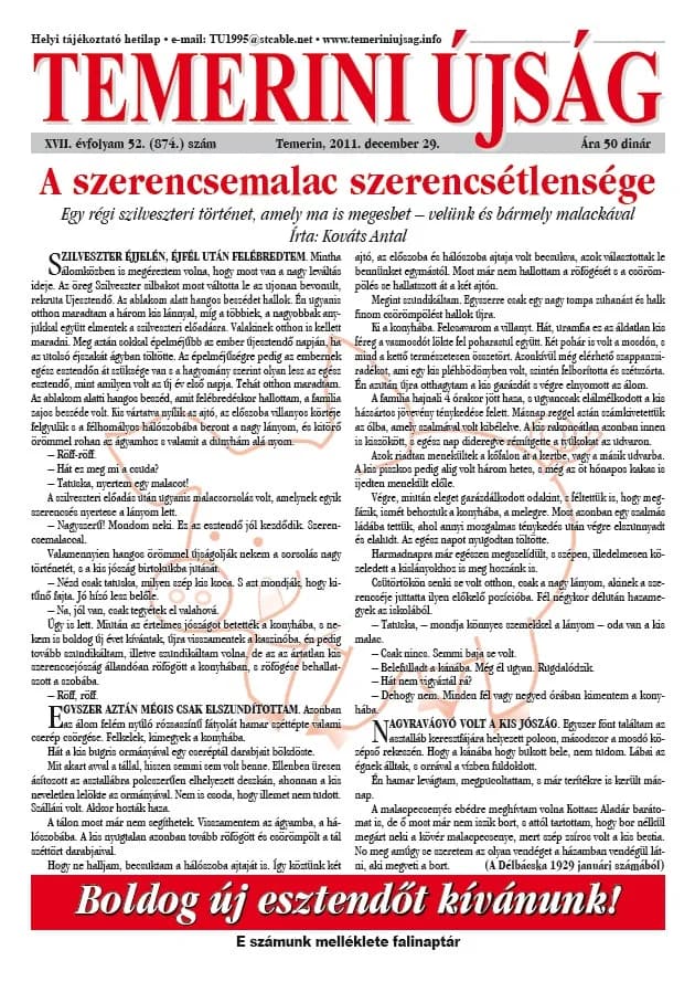 Temerini Újság, 17. évf. 2011. december 29. 52. sz.