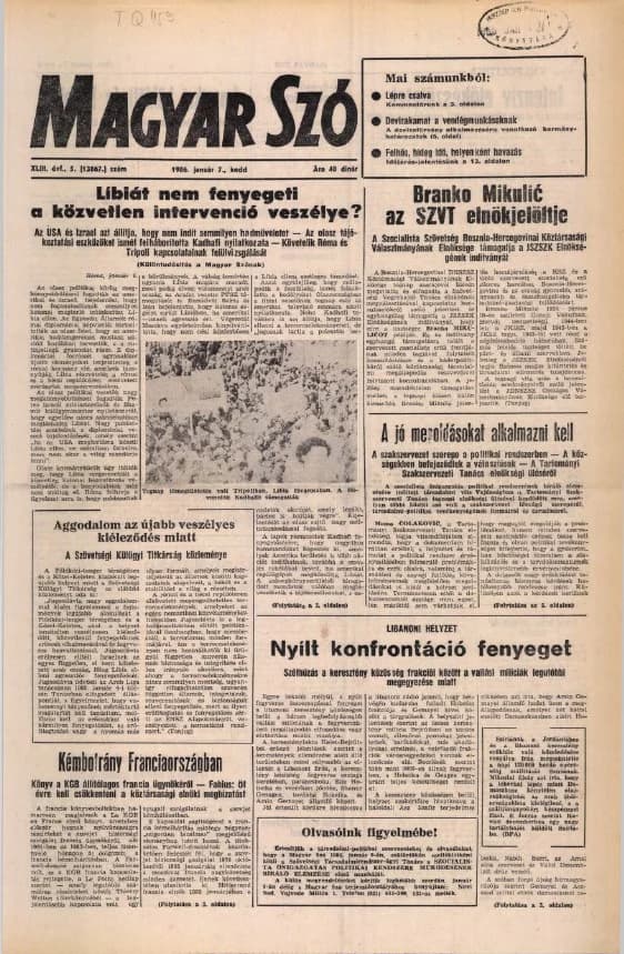 Magyar Szó, 43. évf. 1986. január 7. 5. sz. 1–20. oldal