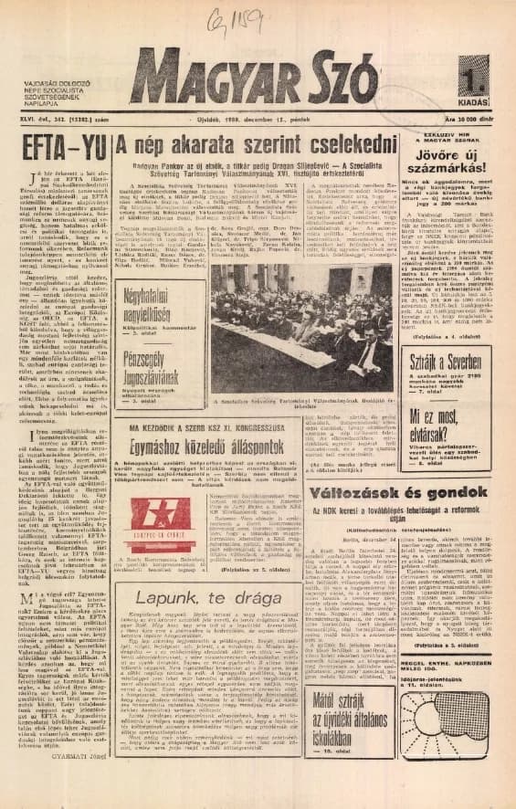 Magyar Szó, 46. évf. 1989. december 15. 342. sz. 1–20. oldal