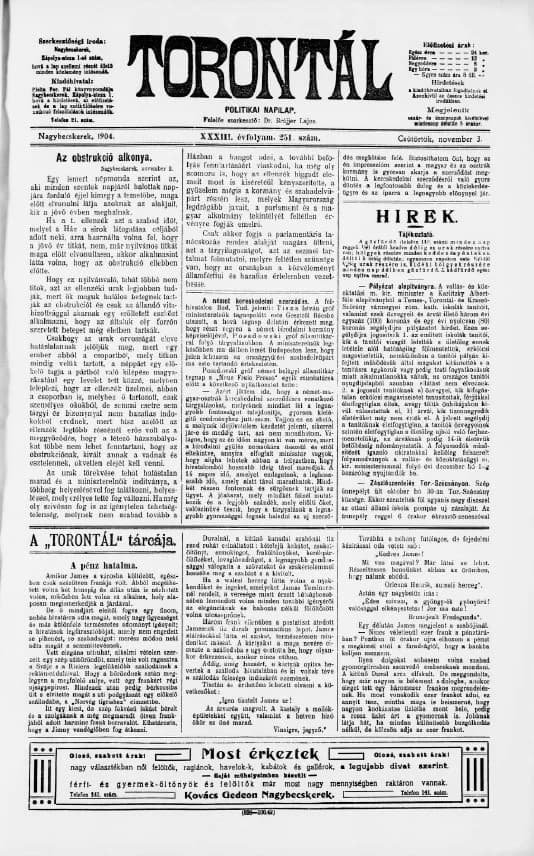 Torontál, 33. évf. 1904. november 3. 251. sz.