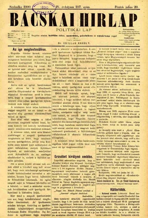 Bácskai Hirlap, 4. évf. 1900. július 20. 107. sz.