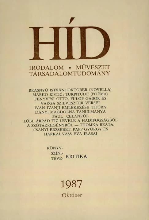 Híd, 51. évf. 1987. október. 10. sz. 1225–1352. oldal
