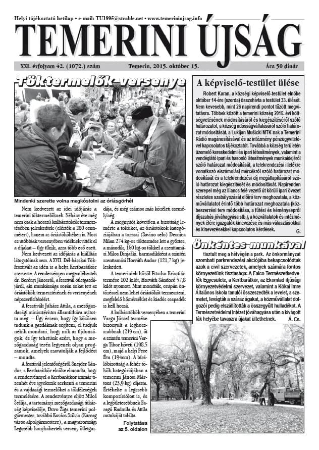 Temerini Újság, 21. évf. 2015. október 15. 42. sz.