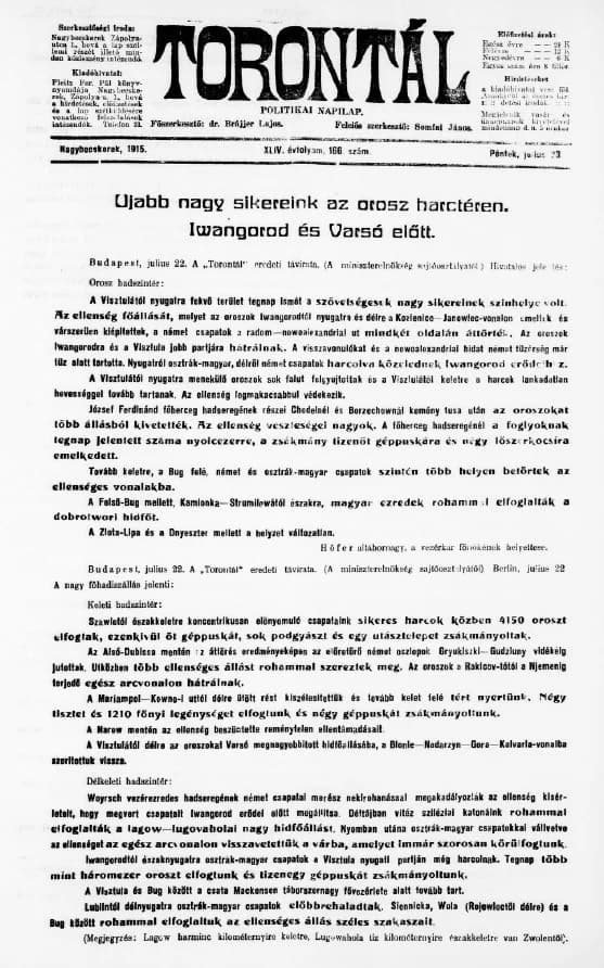 Torontál, 44. évf. 1915. július 23. 166. sz.