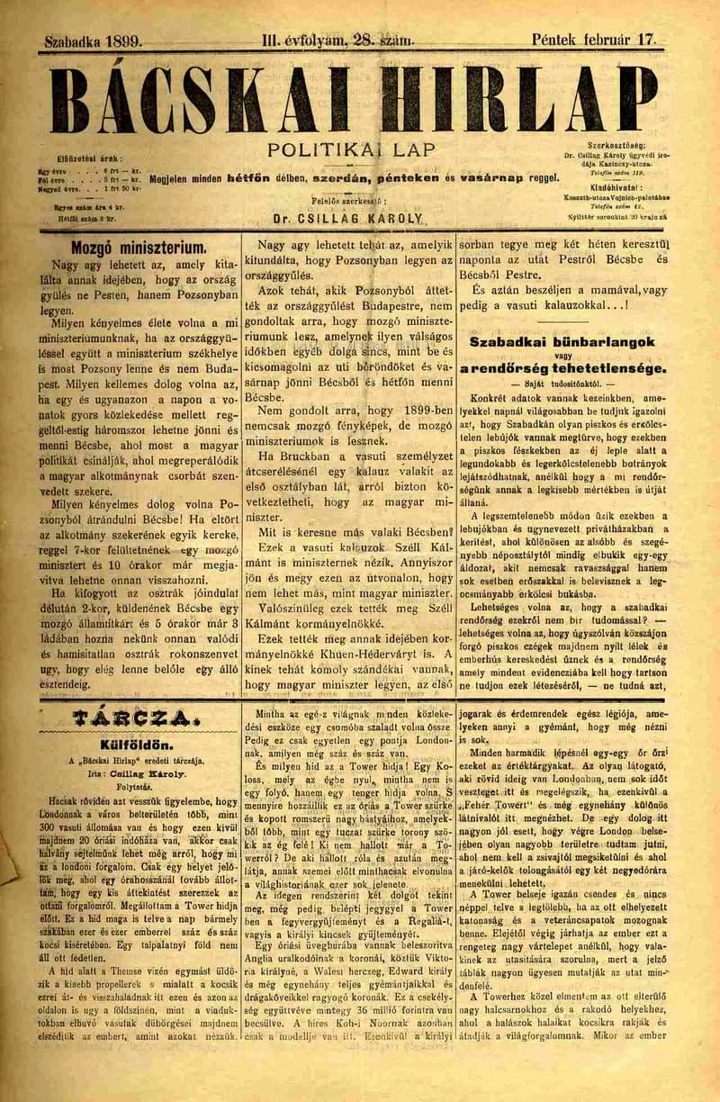 Bácskai Hirlap, 3. évf. 1899. február 17. 28. sz.
