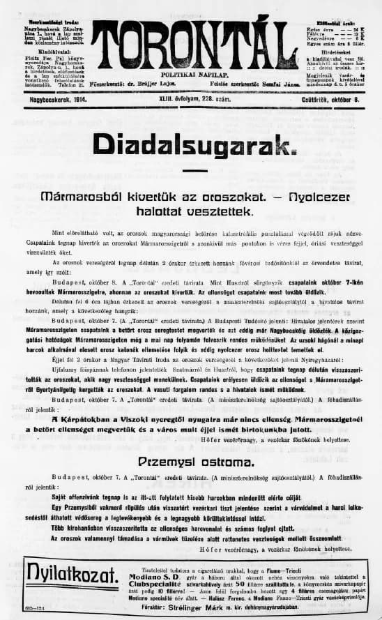 Torontál, 43. évf. 1914. október 8. 228. sz.