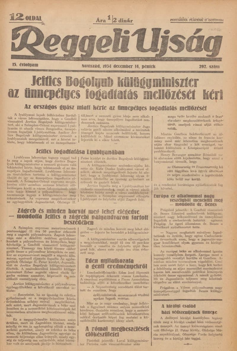 Reggeli Újság, 15. évf. 1934. december 14. 292. sz.