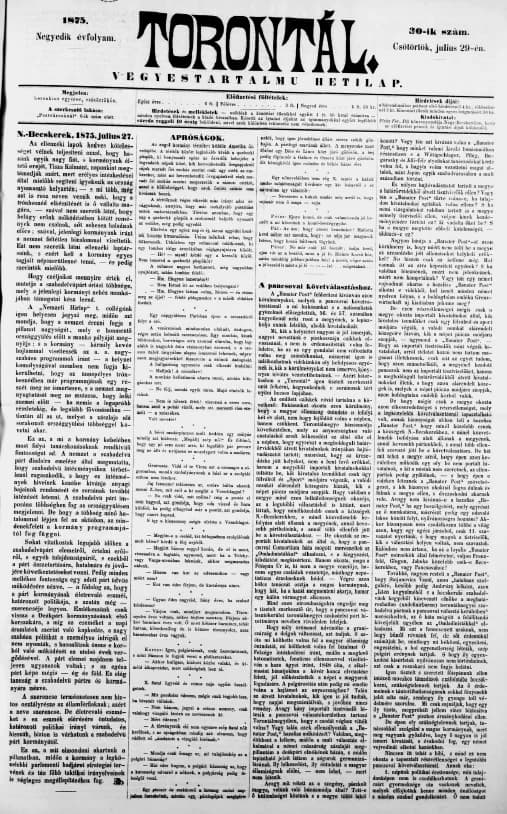 Torontál, 4. évf. 1875. július 29. 30. sz.