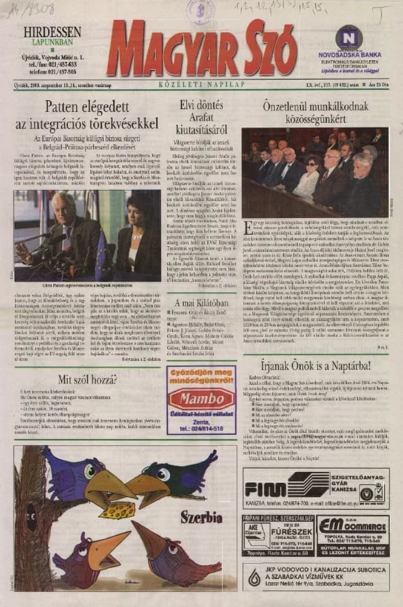 Magyar Szó, 60. évf. 2003. szeptember 13. – 14. 217. sz. 1–32. oldal