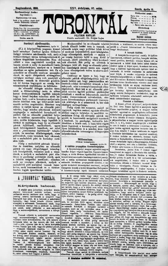 Torontál, 25. évf. 1896. április 15. 87. sz.