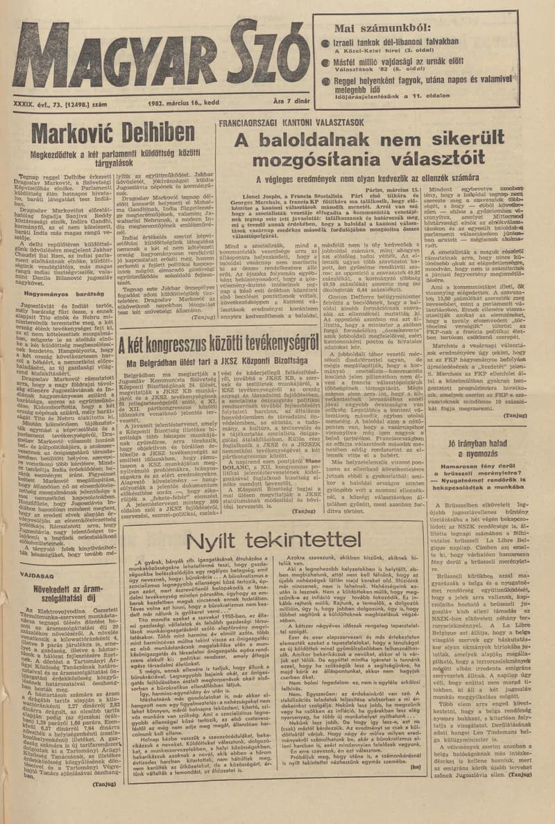 Magyar Szó, 39. évf. 1982. március 16. 73. sz. 1–20. oldal
