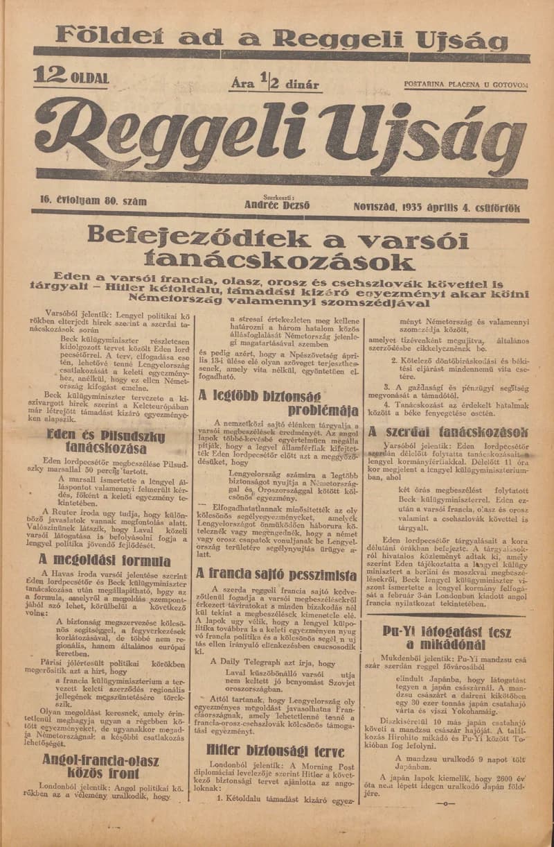 Reggeli Újság, 16. évf. 1935. április 4. 80. sz.