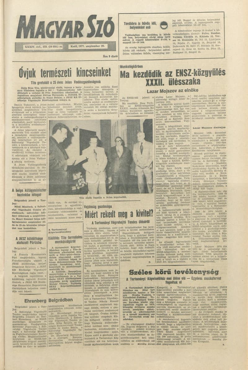 Magyar Szó, 34. évf. 1977. szeptember 20. 259. sz.