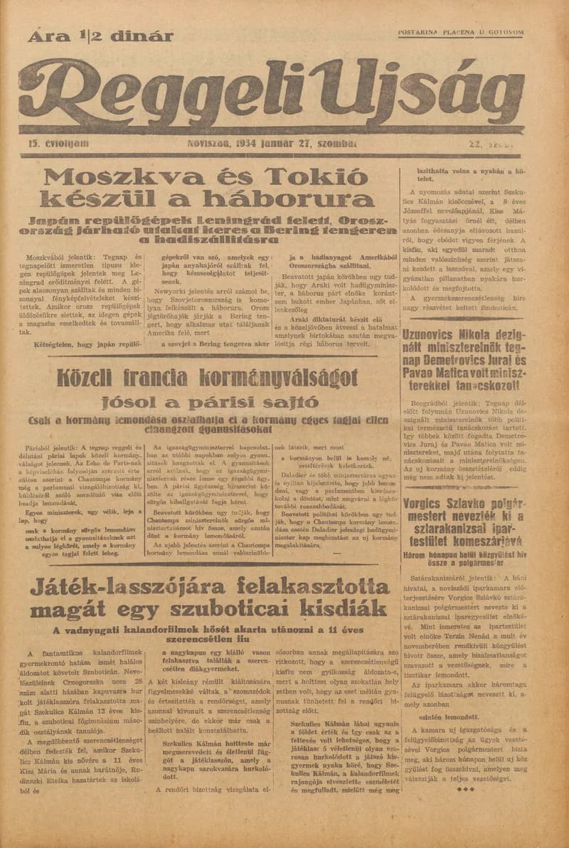 Reggeli Újság, 15. évf. 1934. január 27. 22. sz.