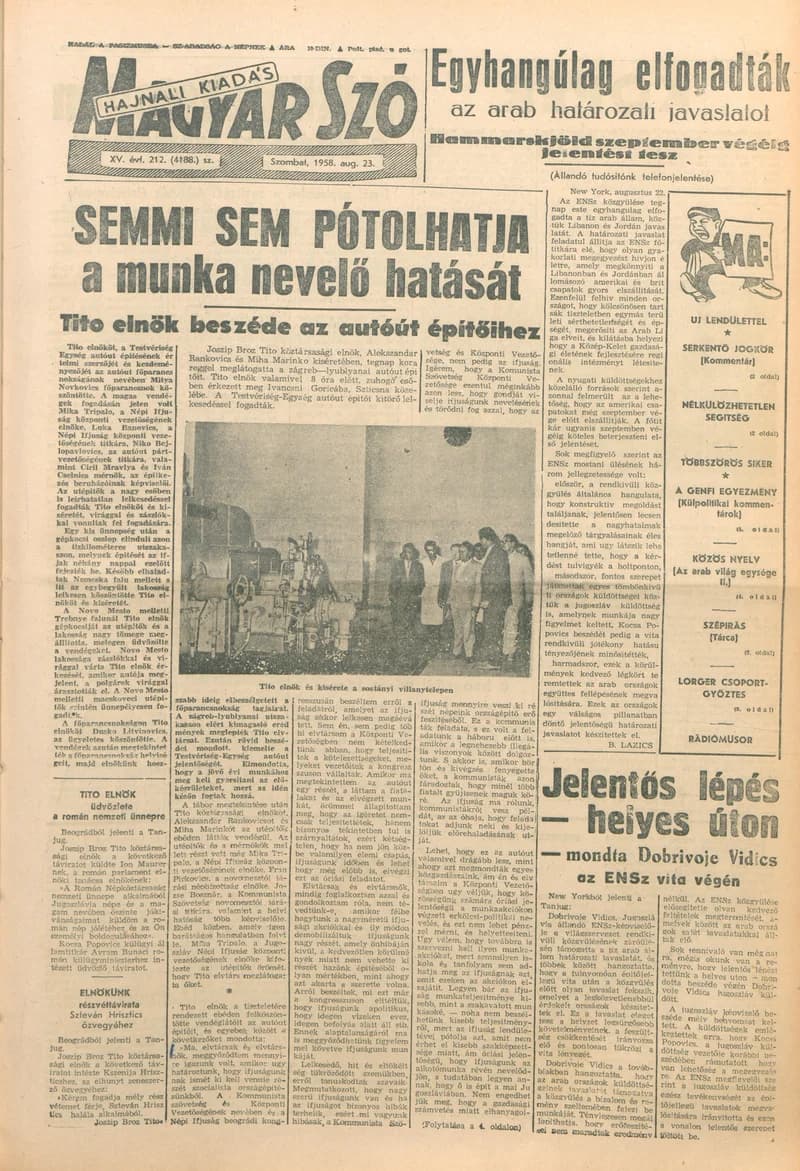 Magyar Szó, 15. évf. 1958. augusztus 23. 212. sz. 1–18. oldal