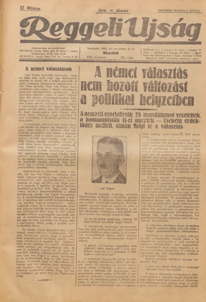 Reggeli Újság, 13. évf. 1932. november 8. 265. sz.