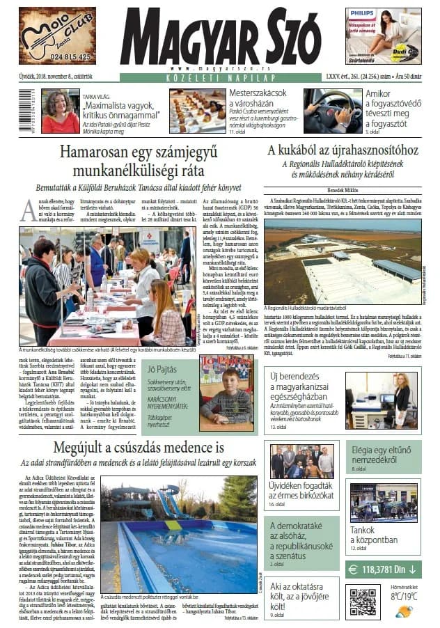 Magyar Szó, 75. évf. 2018. november 8. 261. sz. 1–20. oldal
