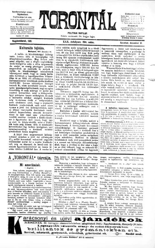 Torontál, 30. évf. 1901. december 21. 293. sz.