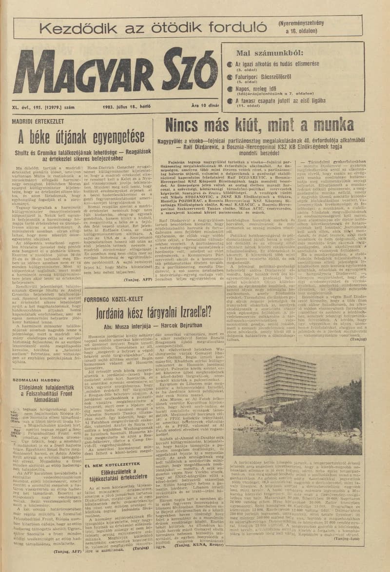 Magyar Szó, 40. évf. 1983. július 18. 195. sz. 1–16. oldal