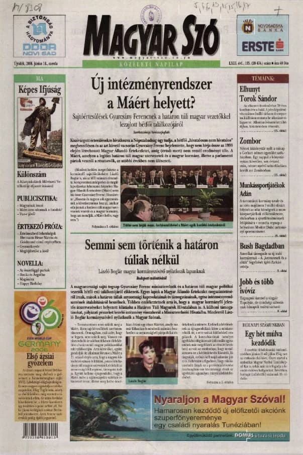 Magyar Szó, 63. évf. 2006. június 14. 135. sz. 1–20. oldal