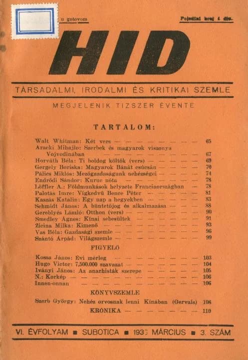Híd, 6. évf. 1939. március. 3. sz. 65–112. oldal