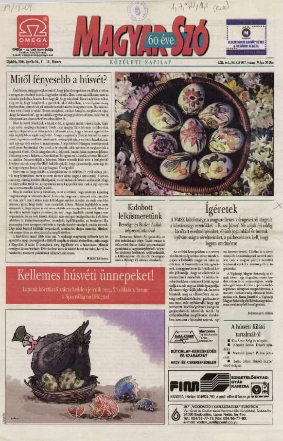 Magyar Szó, 61. évf. 2004. április 10. – 12. 84. sz. 1–28. oldal