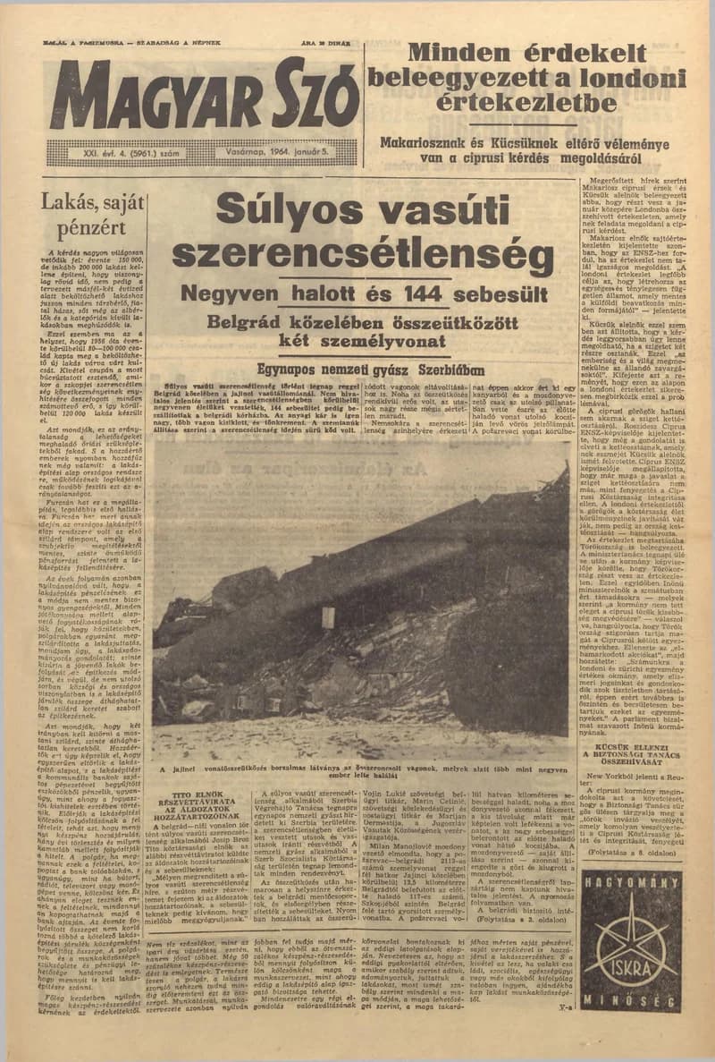 Magyar Szó, 21. évf. 1964. január 5. 4. sz. 1–24. oldal