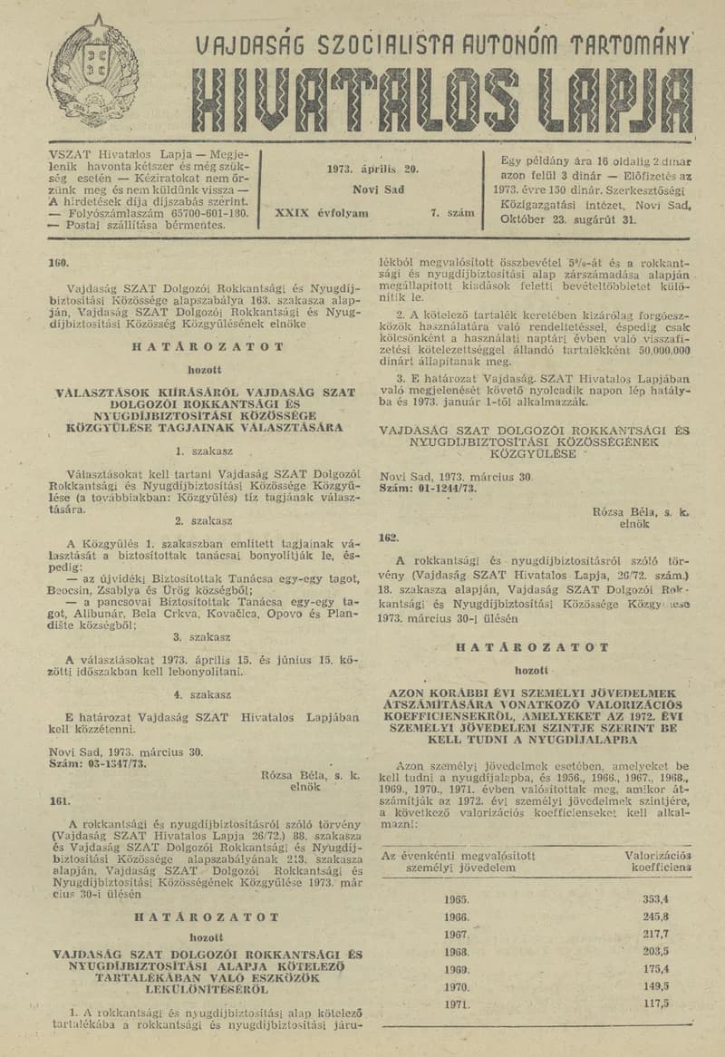 Vajdaság Szocialista Autonóm Tartomány Hivatalos Lapja, 29. évf. 1973. április 20. 7. sz. 105–108. oldal