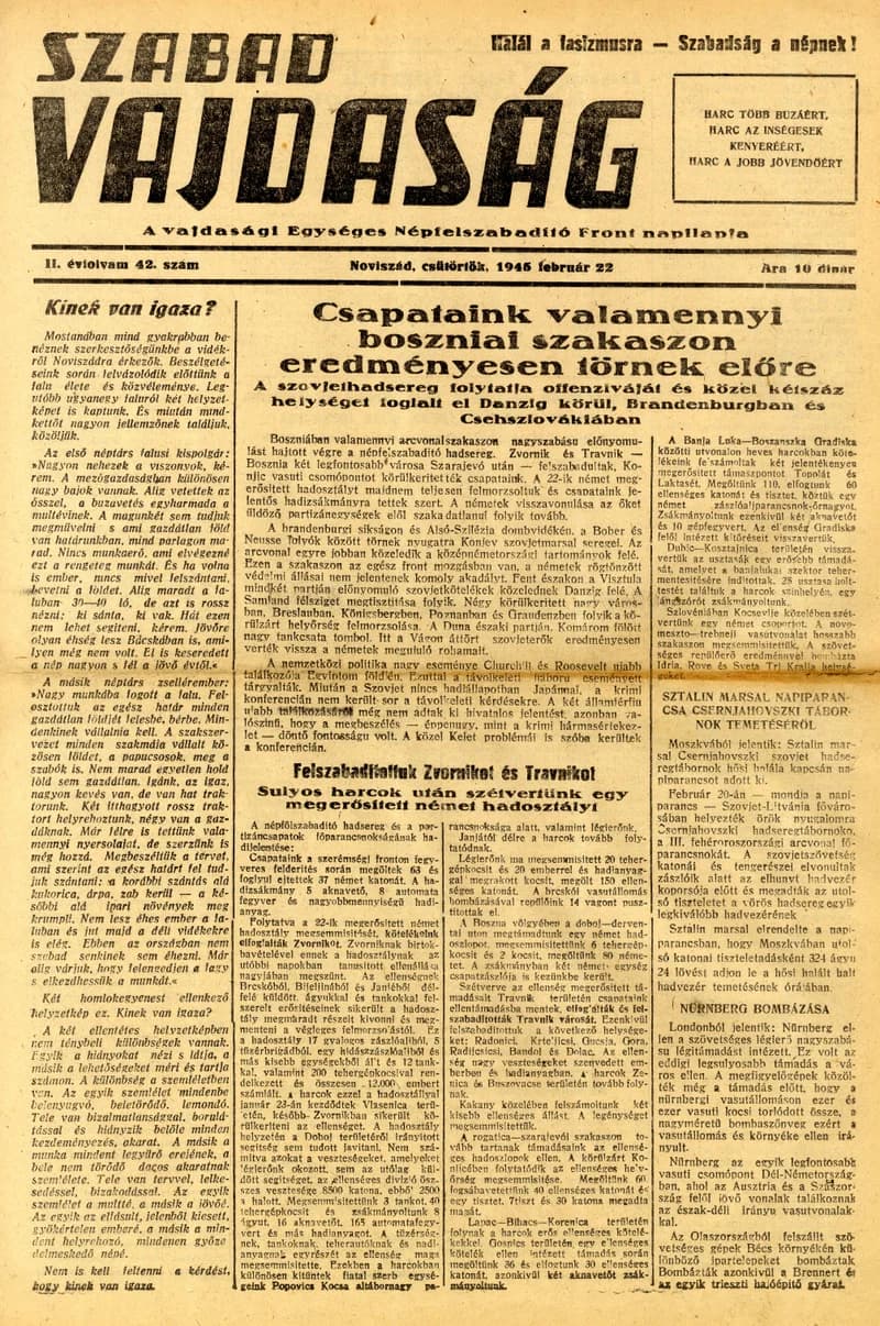 Szabad Vajdaság, 2. évf. 1945. február 22. 42. sz.