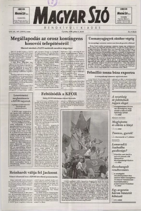 Magyar Szó, 56. évf. 1999. július 6. 147. sz. 1–16. oldal