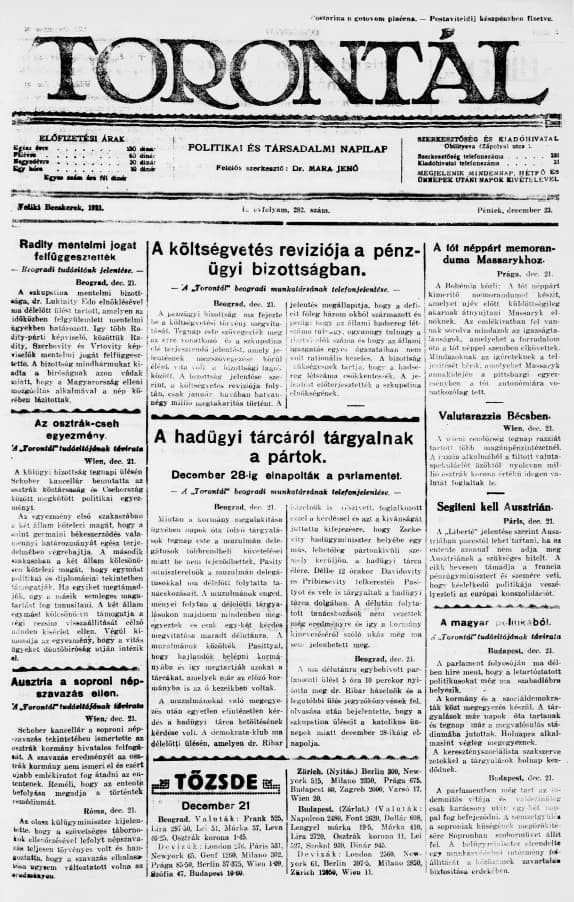 Torontál, 50. évf. 1921. december 23. 282. sz.