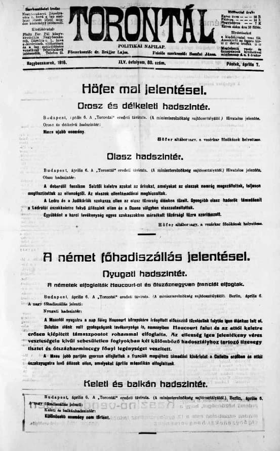 Torontál, 45. évf. 1916. április 7. 80. sz.