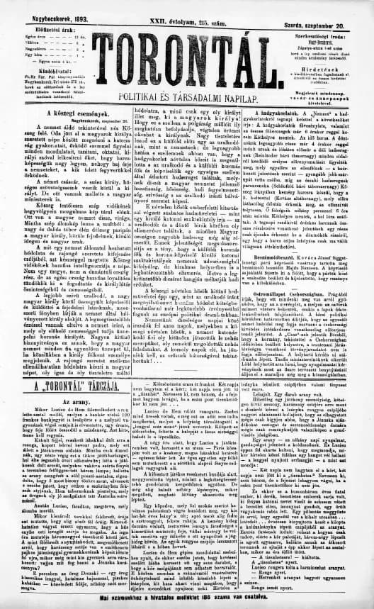 Torontál, 22. évf. 1893. szeptember 20. 215. sz.