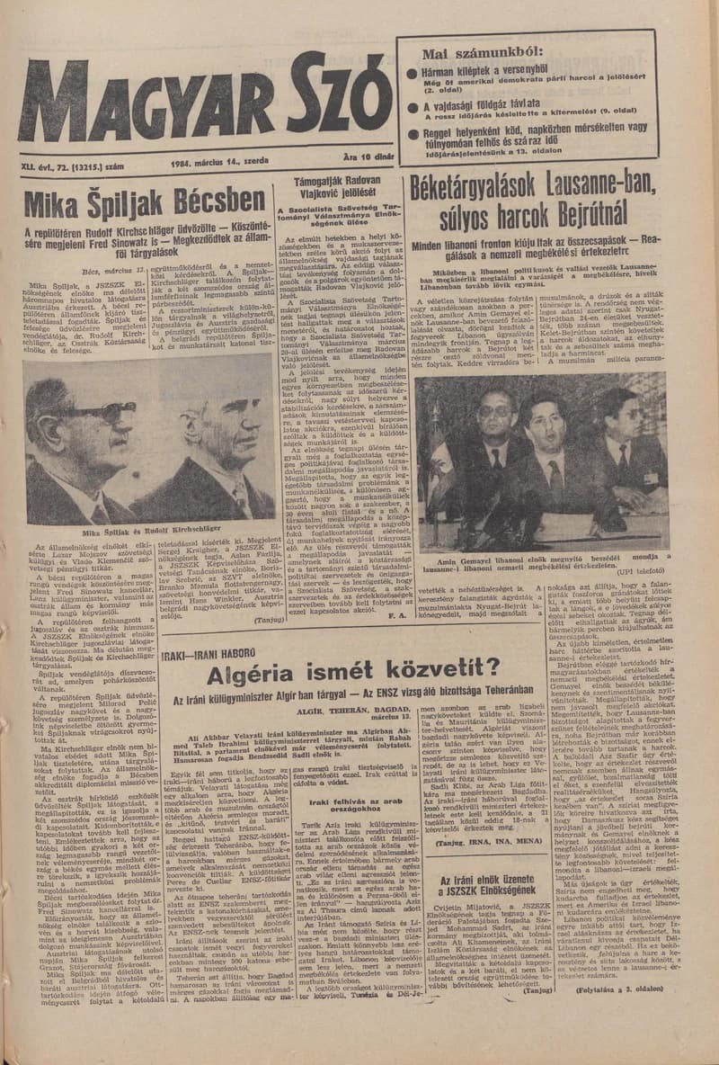 Magyar Szó, 41. évf. 1984. március 14. 72. sz. 1–24. oldal