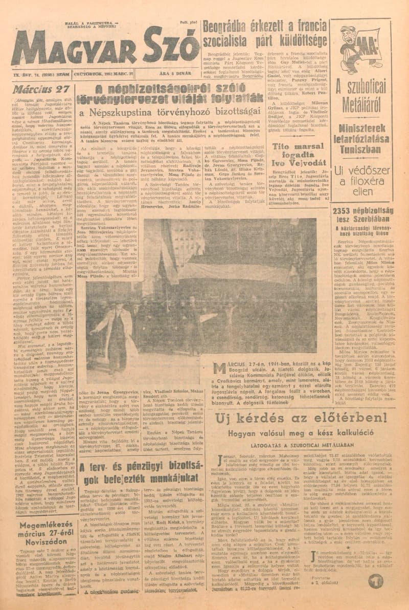 Magyar Szó, 9. évf. 1952. március 27. 74. sz. 1–6. oldal