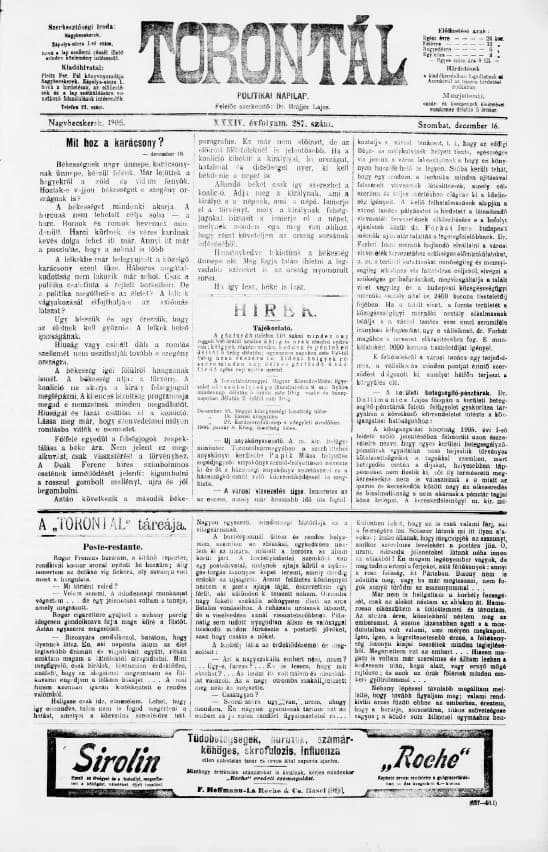 Torontál, 34. évf. 1905. december 16. 287. sz.