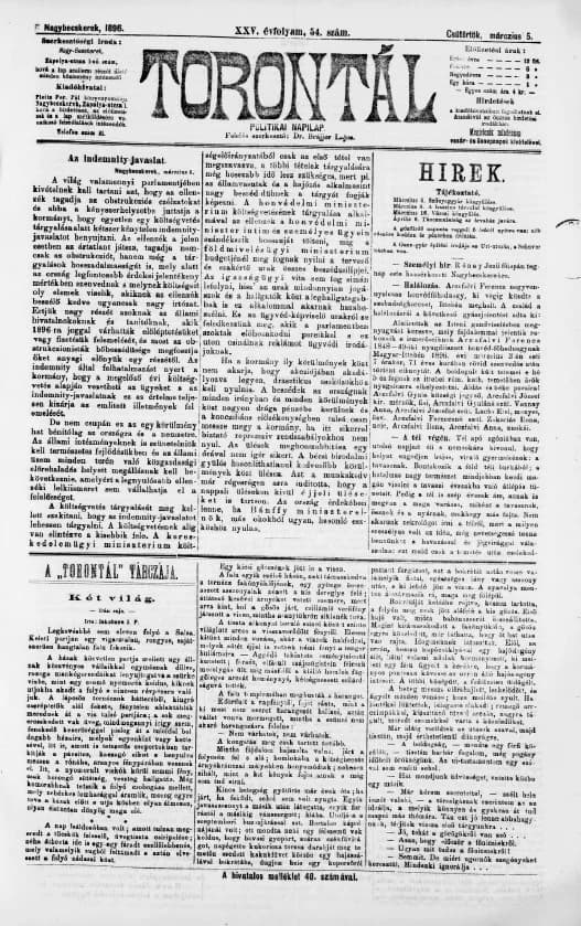 Torontál, 25. évf. 1896. március 5. 54. sz.
