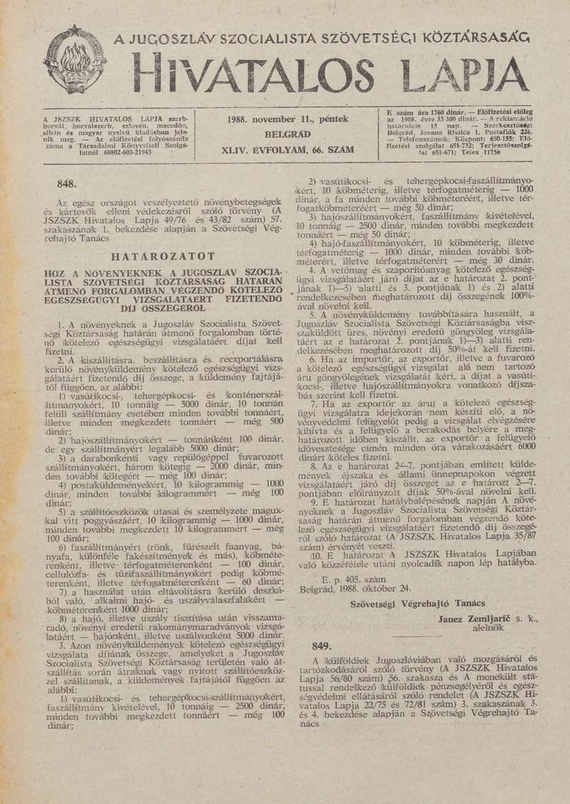 A Jugoszláv Szocialista Szövetségi Köztársaság Hivatalos Lapja, 44. évf. 1988. november 11. 66. sz. 1657–1700. oldal