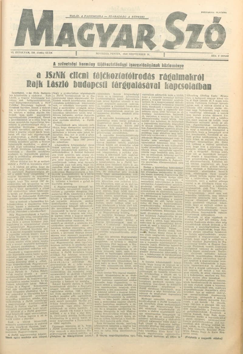 Magyar Szó, 6. évf. 1949. szeptember 16. 220. sz. 1–4. oldal