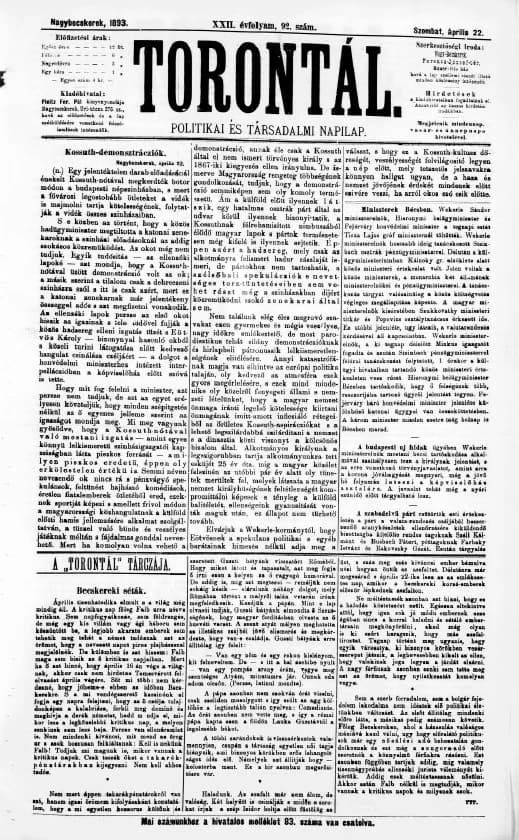 Torontál, 22. évf. 1893. április 22. 92. sz.